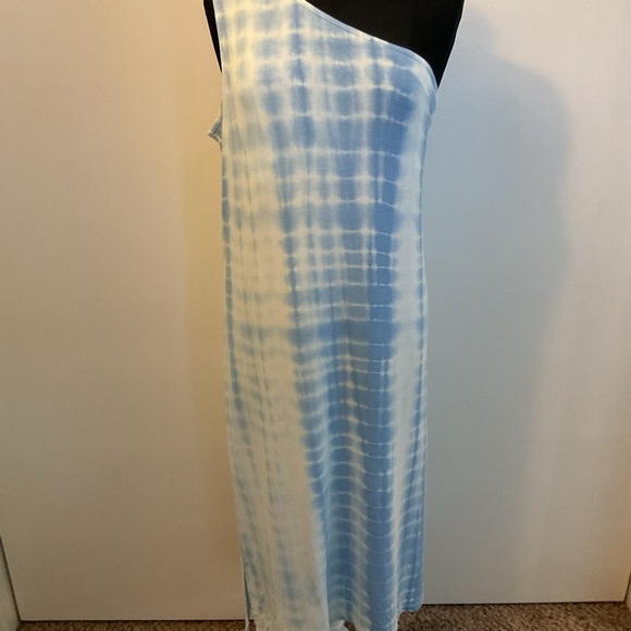 ❤️🔥 NWT Time & Tru Blue/White Tie Dye Print One Shoulder Midi Dress Size XXL/20 - Picture 6 of 11
